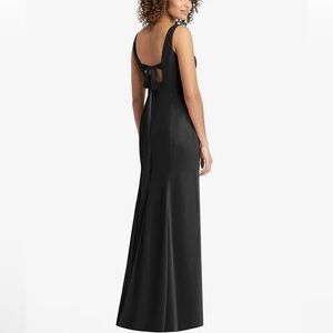 Dessy Collection SLEEVELESS TIE BACK CHIFFON TRUMPET GOWN IN BLACK NWT